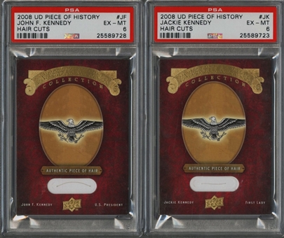 2008 Upper Deck Piece of History "Hair Relics" Jackie Kennedy and John F. Kennedy PSA-Graded Pair (2 Different)